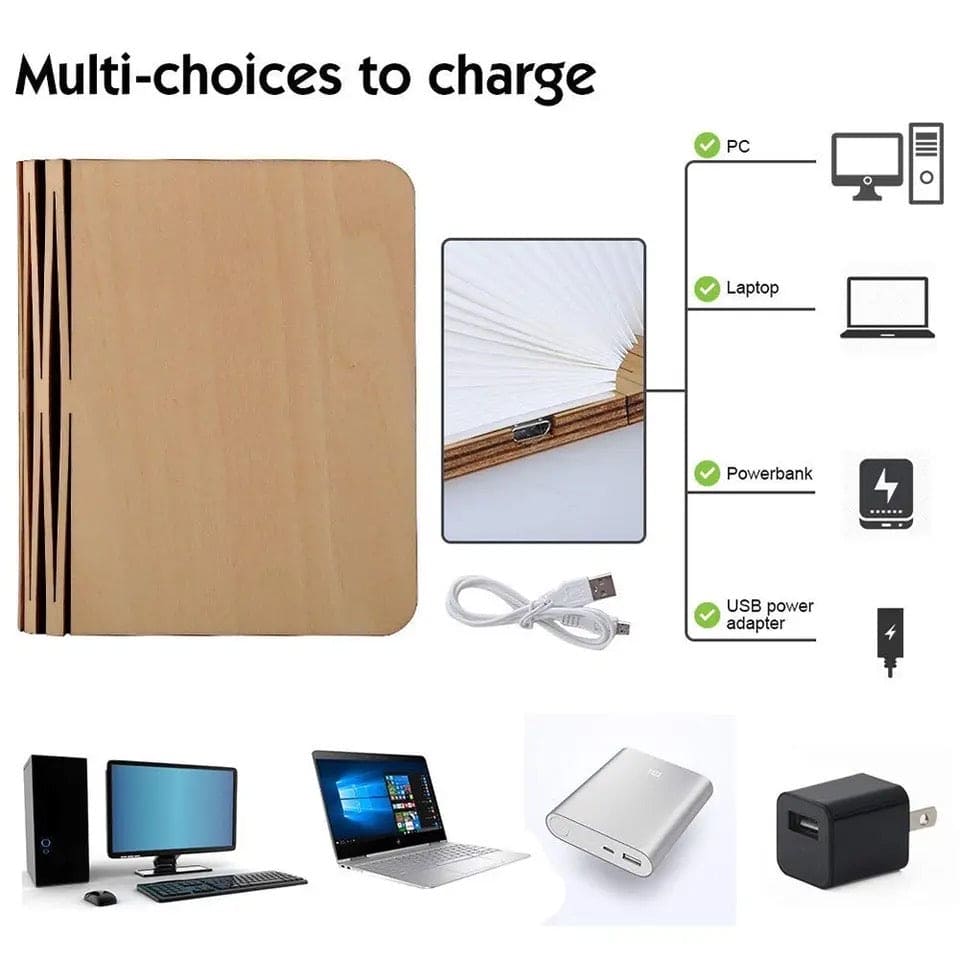 LED Wooden Book Lamp, 3D Folding Wooden Book Lamp, Multicolor Colors Folding Night Light, USB Recharge Wooden Book Light Decor, Book Light for Bedroom LED Wooden Book Lamp, 3D Folding Wooden Book Lamp, Multicolor Colors Folding Night Light, USB Recharge Wooden Book Light Decor, Book Light for Bedroom